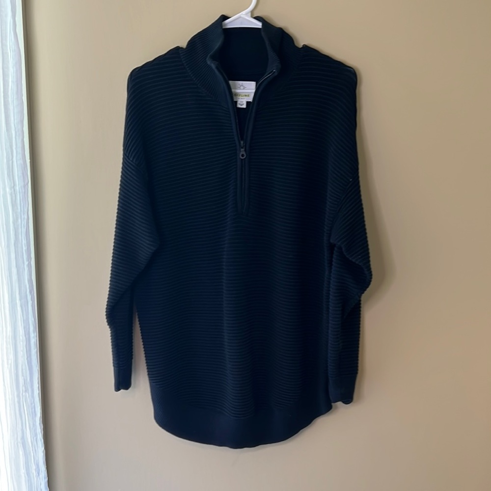 Black mock neck 3 quarter zip oversized sweatshirt
